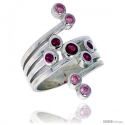 Highest Quality Sterling Silver 1 in (26 mm) wide Right Hand Ring, Brilliant Cut Ruby & Pink Tourmaline-colored CZ Stones