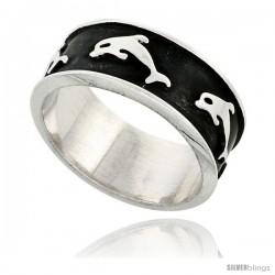 Sterling Silver Southwest Design Dolphin Ring 3/8 in wide