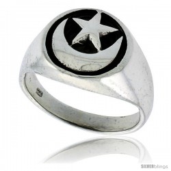 Sterling Silver Crescent Moon & Star Ring 1/2 in wide