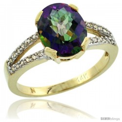 14k Yellow Gold and Diamond Halo Mystic Topaz Ring 2.4 carat Oval shape 10X8 mm, 3/8 in (10mm) wide