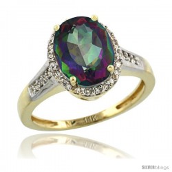 14k Yellow Gold Diamond Mystic Topaz Ring 2.4 ct Oval Stone 10x8 mm, 1/2 in wide