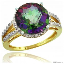 14k Yellow Gold Diamond Mystic Topaz Ring 5.25 ct Round Shape 11 mm, 1/2 in wide