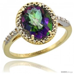 14k Yellow Gold Diamond Mystic Topaz Ring 2.4 ct Oval Stone 10x8 mm, 1/2 in wide -Style Cy408111