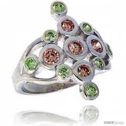 Highest Quality Sterling Silver 7/8 in (22 mm) wide Diamond-shaped Right Hand Ring, Bezel Set Brilliant Cut Peridot