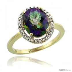 14k Yellow Gold Diamond Mystic Topaz Ring 2.4 ct Oval Stone 10x8 mm, 1/2 in wide -Style Cy408114