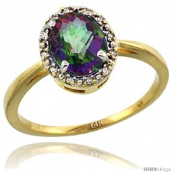 14k Yellow Gold Diamond Halo Mystic Topaz Ring 1.2 ct Oval Stone 8x6 mm, 1/2 in wide