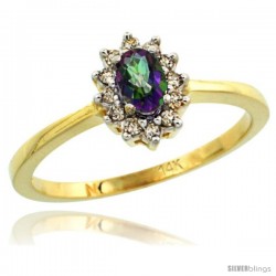 14k Yellow Gold Diamond Halo Mystic Topaz Ring 0.25 ct Oval Stone 5x3 mm, 5/16 in wide