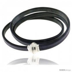 Surgical Steel Italian Leather Wrap Massai Bracelet Double-Sided w/ Super Magnet Clasp, Color Purple & Black.