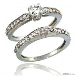 10k White Gold 2-Pc. Diamond Engagement Ring Set w/ 0.92 Carat Brilliant Cut Diamonds, 1/8 in. (3mm) wide