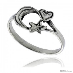 Sterling Silver Moon, Star & Heart Ring 7/16 in wide