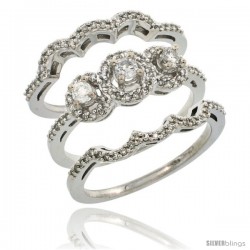 10k White Gold 3-Piece Diamond Engagement Ring Set 0.585 cttw Brilliant Cut Diamonds 3/8 in wide