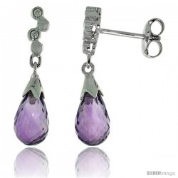 10k White Gold Bubbles & Amethyst Earrings, w/ 0.03 Carat Brilliant Cut Diamonds, 7/8 in. (22mm) tall