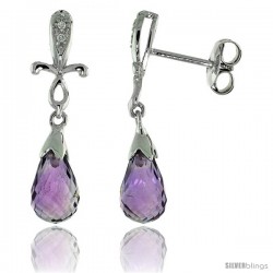 10k White Gold Cross & Amethyst Earrings, w/ 0.02 Carat Brilliant Cut Diamonds, 1 in. (25mm) tall