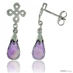 10k White Gold Infinity Cross Amethyst Earrings, w/ 0.03 Carat Brilliant Cut Diamonds, 1 in. (25mm) tall