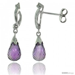 10k White Gold Swirl & Amethyst Earrings, w/ 0.03 Carat Brilliant Cut Diamonds, 1 in. (26mm) tall