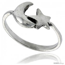 Sterling Silver Crescent Moon & Star Ring 3/8 wide