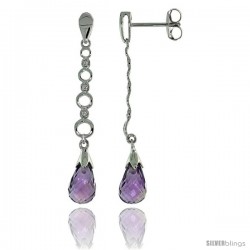 10k White Gold Graduated Circle Cut Outs & Amethyst Earrings, w/ 0.05 Carat Brilliant Cut Diamonds, 1 9/16 in. (40mm) tall