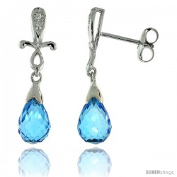 10k White Gold Cross & Blue Topaz Earrings, w/ 0.02 Carat Brilliant Cut Diamonds, 1 in. (25mm) tall