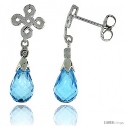 10k White Gold Infinity Cross Blue Topaz Earrings, w/ 0.03 Carat Brilliant Cut Diamonds, 1 in. (25mm) tall