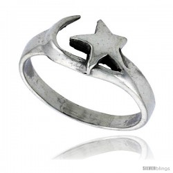 Sterling Silver Crescent Moon & Star Ring 5/16 in wide