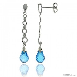 10k White Gold Graduated Circle Cut Outs & Blue Topaz Earrings, w/ 0.05 Carat Brilliant Cut Diamonds, 1 9/16 in. (40mm) tall