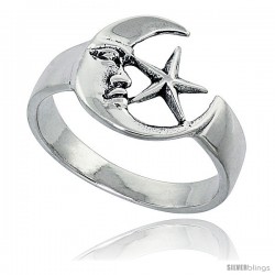 Sterling Silver Moon & Star Ring 1/2 in wide