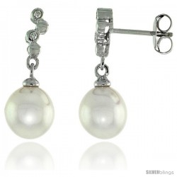 10k White Gold Bubbles & Pearl Earrings, w/ 0.03 Carat Brilliant Cut Diamonds, 13/16 in. (21mm) tall