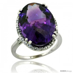 10k White Gold Diamond Halo Large Amethyst Ring 10.3 ct Oval Stone 18x13 mm, 3/4 in wide