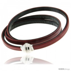 Surgical Steel Italian Leather Wrap Massai Bracelet Double-Sided w/ Super Magnet Clasp, Color Red & Black.