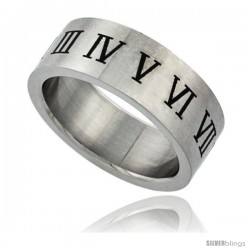 Surgical Steel 8mm Roman Numerals Ring Wedding Band Matt Finish