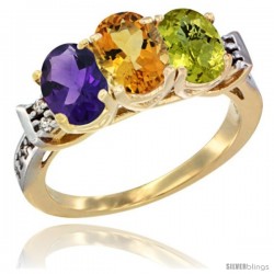 10K Yellow Gold Natural Amethyst, Citrine & Lemon Quartz Ring 3-Stone Oval 7x5 mm Diamond Accent