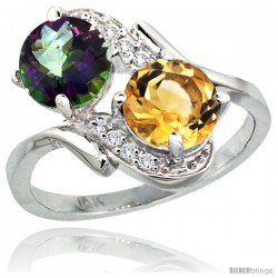 14k White Gold ( 7 mm ) Double Stone Engagement Mystic Topaz & Citrine Ring w/ 0.05 Carat Brilliant Cut Diamonds & 2.34 Carats