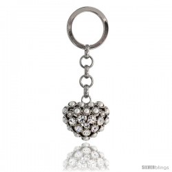 Puffed Heart Key Chain, Key Ring, Key Holder, Key Tag, Key Fob, w/ Beads & Brilliant Cut Swarovski Crystals, 3-1/2" tall