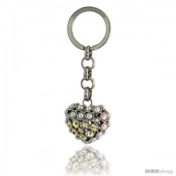 Puffed Heart Key Chain, Key Ring, Key Holder, Key Tag, Key Fob, w/ Beads & Brilliant Cut Yellow Topaz-color Swarovski Crystals