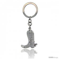 Cowboy Boot Key Chain, Key Ring, Key Holder, Key Tag, Key Fob, w/ Beads & Brilliant Cut Swarovski Crystals, 3-1/2" tall