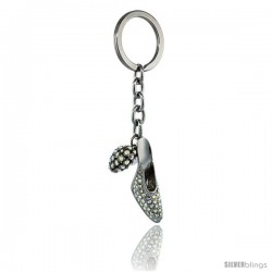 High Heel Shoe & Heart Key Chain, Key Ring, Key Holder, Key Tag, Key Fob, w/ Brilliant Cut Swarovski Crystals, 4 3/8" tall