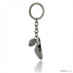 High Heel Shoe & Heart Key Chain, Key Ring, Key Holder, Key Tag, Key Fob, w/ Brilliant Cut Pink Swarovski Crystals, 4 3/8" tall