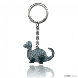 Dinosaur Key Chain, Key Ring, Key Holder, Key Tag, Key Fob, w/ Blue Topaz-Color Swarovski Crystals, 3 1/2" tall