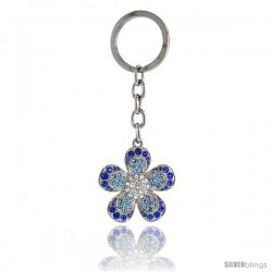 Large Flower Key Chain, Key Ring, Key Holder, Key Tag, Key Fob, w/ Clear, Blue Topaz-color & Blue Sapphire-color Swarovski