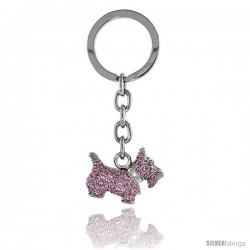 Scottish Terrier Key Chain, Key Ring, Key Holder, Key Tag, Key Fob, w/ Pink Topaz-color Swarovski Crystals, 3-1/4" tall