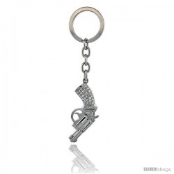 Pistol Gun Key Chain, Key Ring, Key Holder, Key Tag, Key Fob, w/ Brilliant Cut Swarovski Crystals, 4-1/4" tall