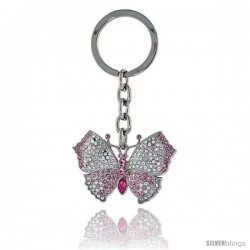 Large Butterfly Key Chain, Key Ring, Key Holder, Key Tag, Key Fob, w/ Clear & Pink Topaz-color Swarovski Crystals, 3-1/2" tall