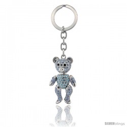 Movable Teddy Bear Key Chain, Key Ring, Key Holder, Key Tag, Key Fob, w/ Brilliant Cut Blue Topaz-Color Swarovski Crystals