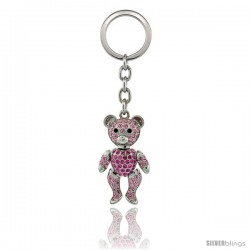 Movable Teddy Bear Key Chain, Key Ring, Key Holder, Key Tag, Key Fob, w/ Brilliant Cut Pink Topaz-Color Swarovski Crystals