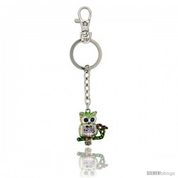 Owl Key Chain, Key Ring, Key Holder, Key Tag, Key Fob, w/ Multi-color Swarovski Crystals, 3-1/2" tall