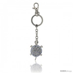 Turtle Key Chain, Key Ring, Key Holder, Key Tag, Key Fob, w/ Blue Topaz-color Swarovski Crystals, 4-1/4" tall