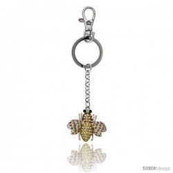 Bee Key Chain, Key Ring, Key Holder, Key Tag, Key Fob, w/ Emerald-Color & Yellow Topaz-Color Swarovski Crystals, 4" tall