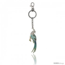 Multi Color Bird Parrot Key Chain, Key Ring, Key Holder, Key Tag, Key Fob, w/ Clear, Ruby, Peridot & Blue Topaz-Color Swarovski