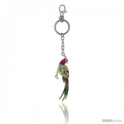 Multi Color Bird Parrot Key Chain, Key Ring, Key Holder, Key Tag, Key Fob, w/ Citrine, Pink Sapphire, Peridot & Blue