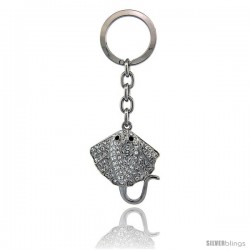 Stingray Key Chain, Key Ring, Key Holder, Key Tag, Key Fob, w/ Clear & Black Swarovski Crystals, 4" tall